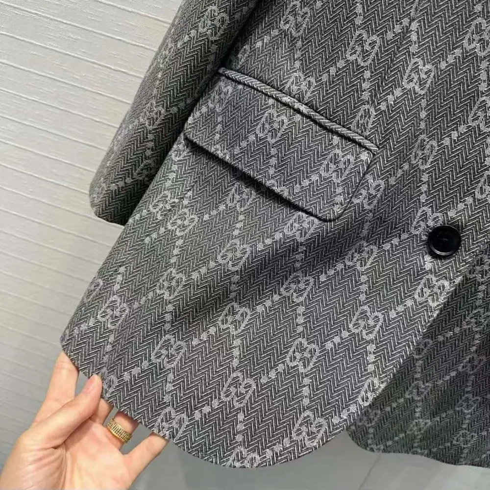 G*u*i women broken suits for gg flannel jacket-grey