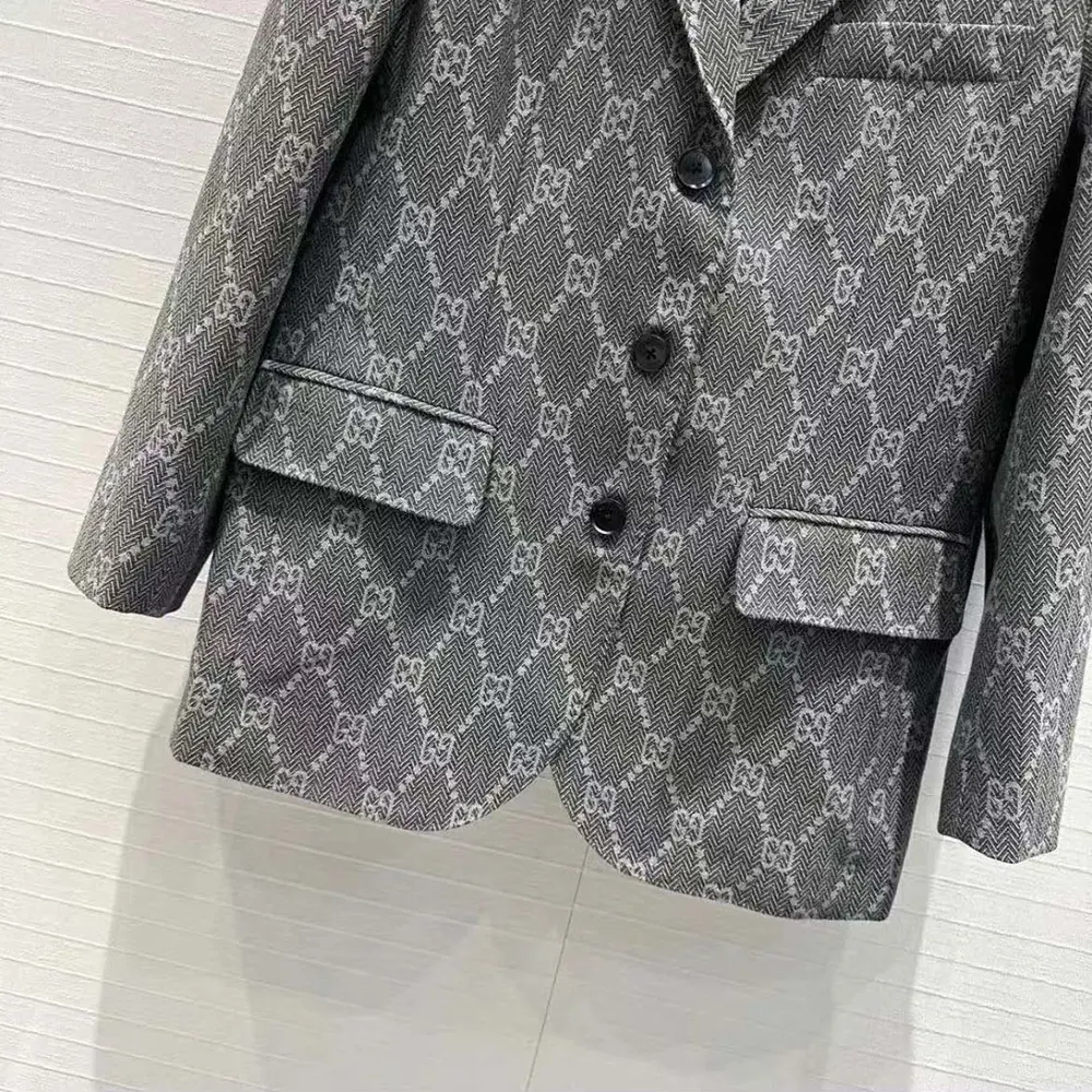 G*u*i women broken suits for gg flannel jacket-grey