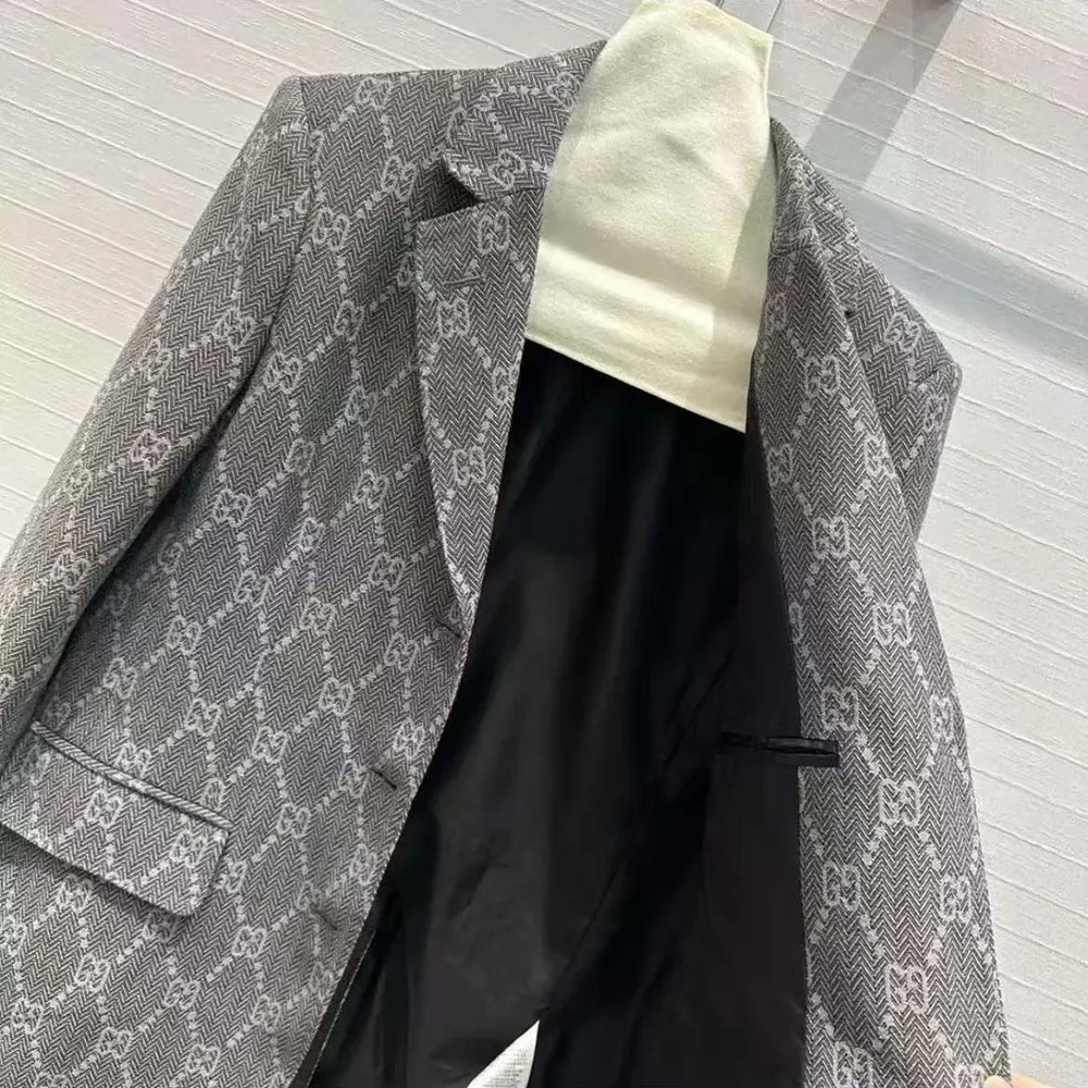 G*u*i women broken suits for gg flannel jacket-grey