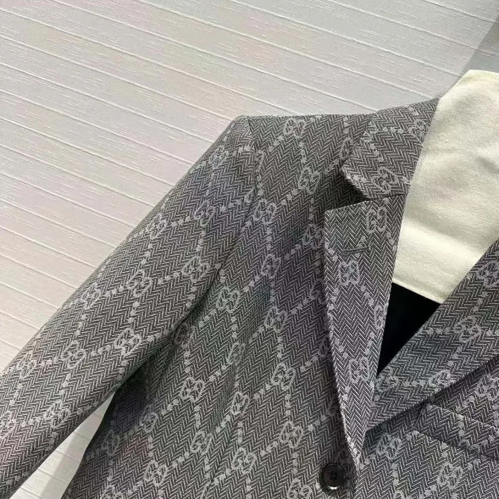 G*u*i women broken suits for gg flannel jacket-grey