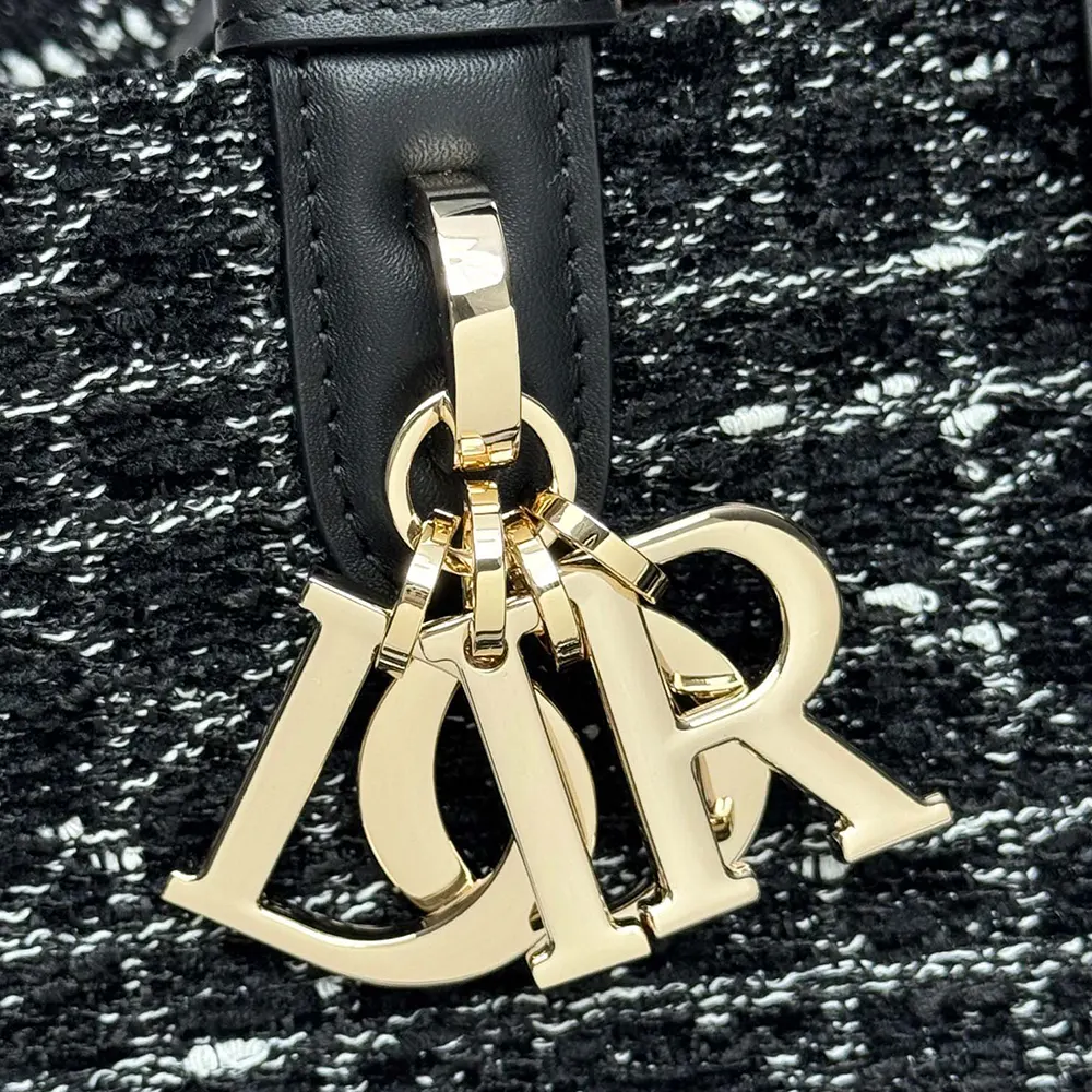 Dior Women Medium Dior Toujours Bag Black Tweed with White Cannage Motif
