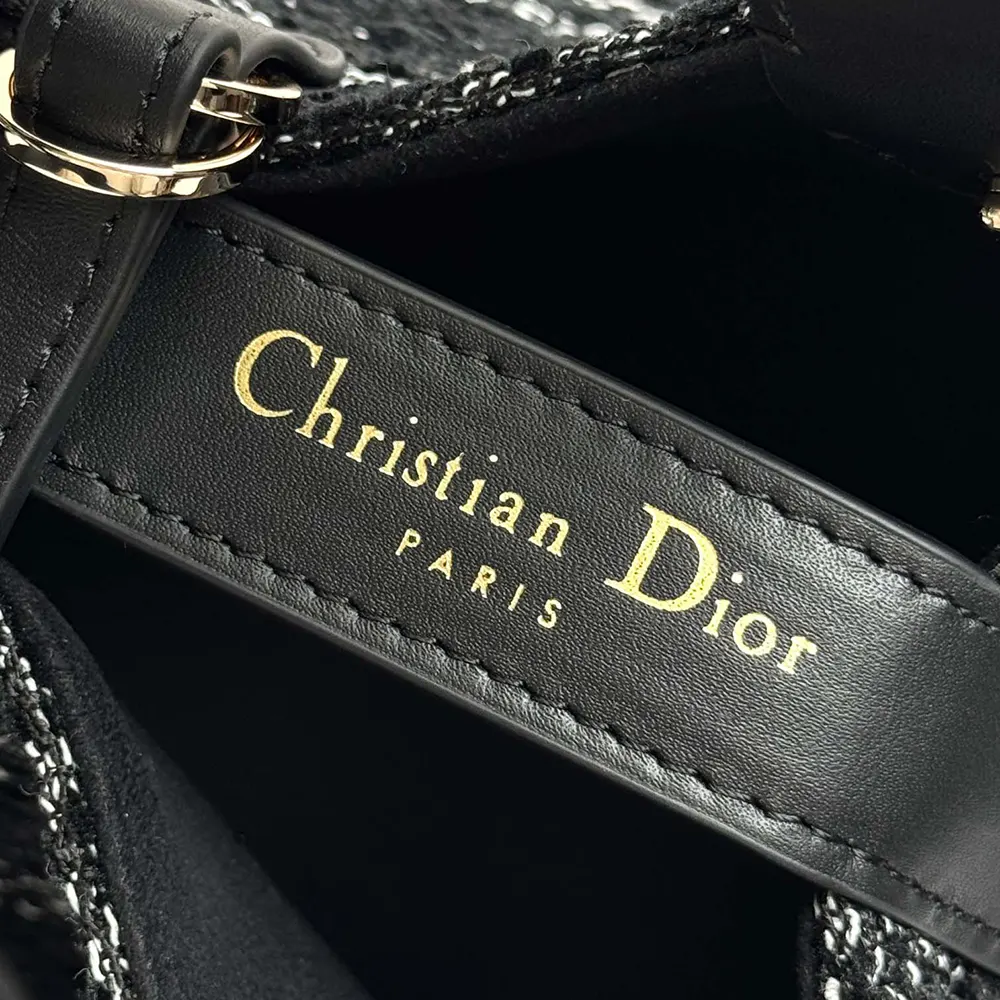 Dior Women Medium Dior Toujours Bag Black Tweed with White Cannage Motif