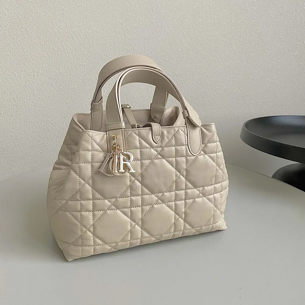 Dior Women Medium Dior Toujours Bag Powder Beige Macrocannage Calfskin