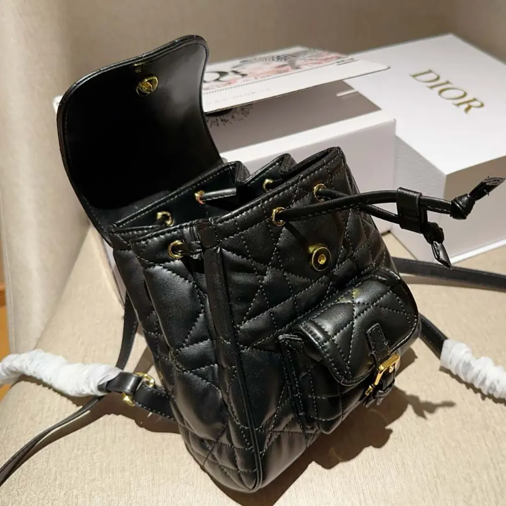 Dior Women Small Dior Caro Backpack Black Macrocannage Lambskin