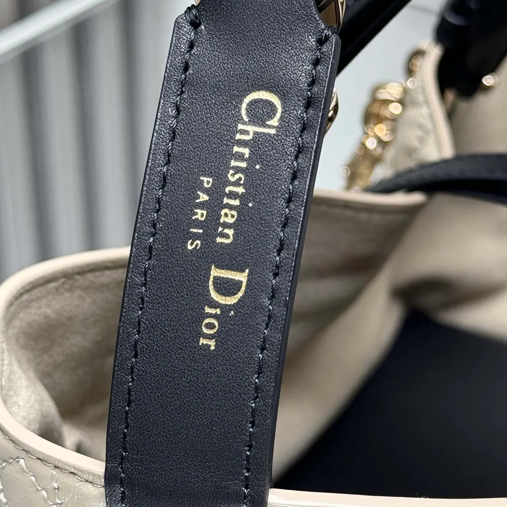 Dior Women Small Dior Toujours Bag Rope Beige and Black Macrocannage Calfskin