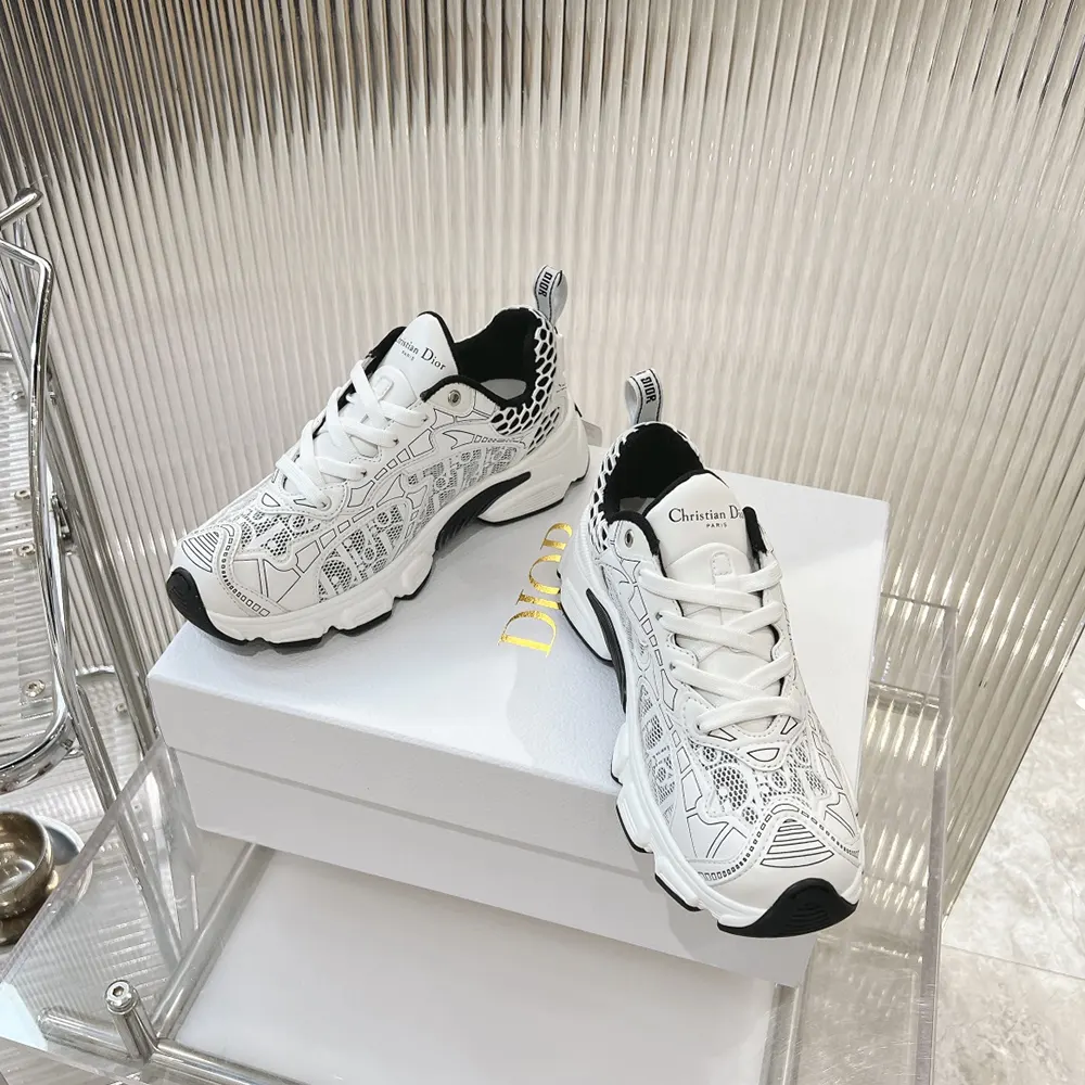 Dior Women Vibe Sneaker White Mesh Printed with Dior Oblique Motif