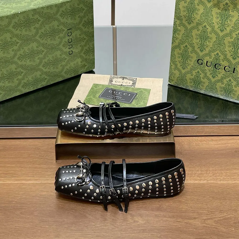 G*u*i women horsebit ballet flat black leather 814317aaeev1050
