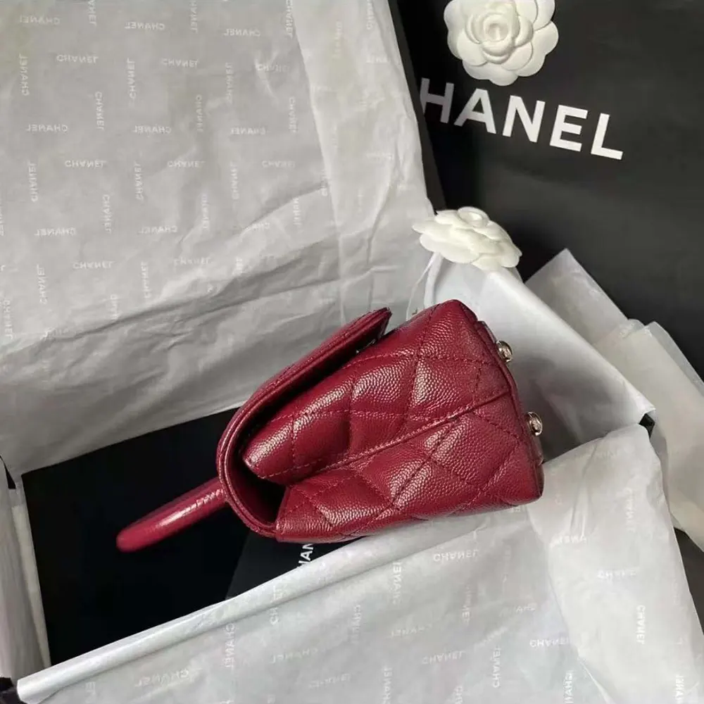 Chanel Caviar Quilted Extra Mini Coco Handle Flap Bag-Burgundy