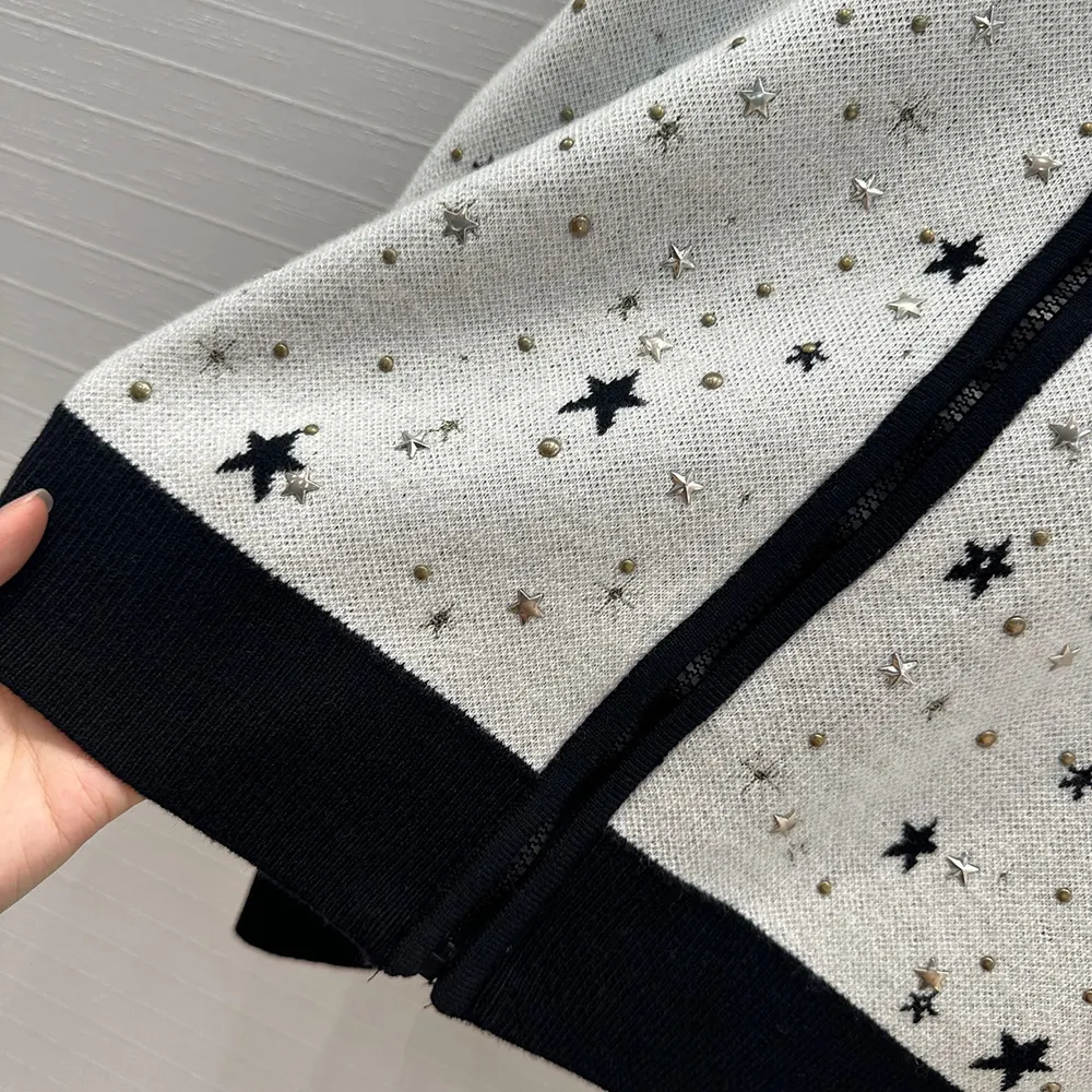 Dior Women Bomber Jacket Black and White Cashmere-Blend Knit with Multicolor Dior Astral Motif