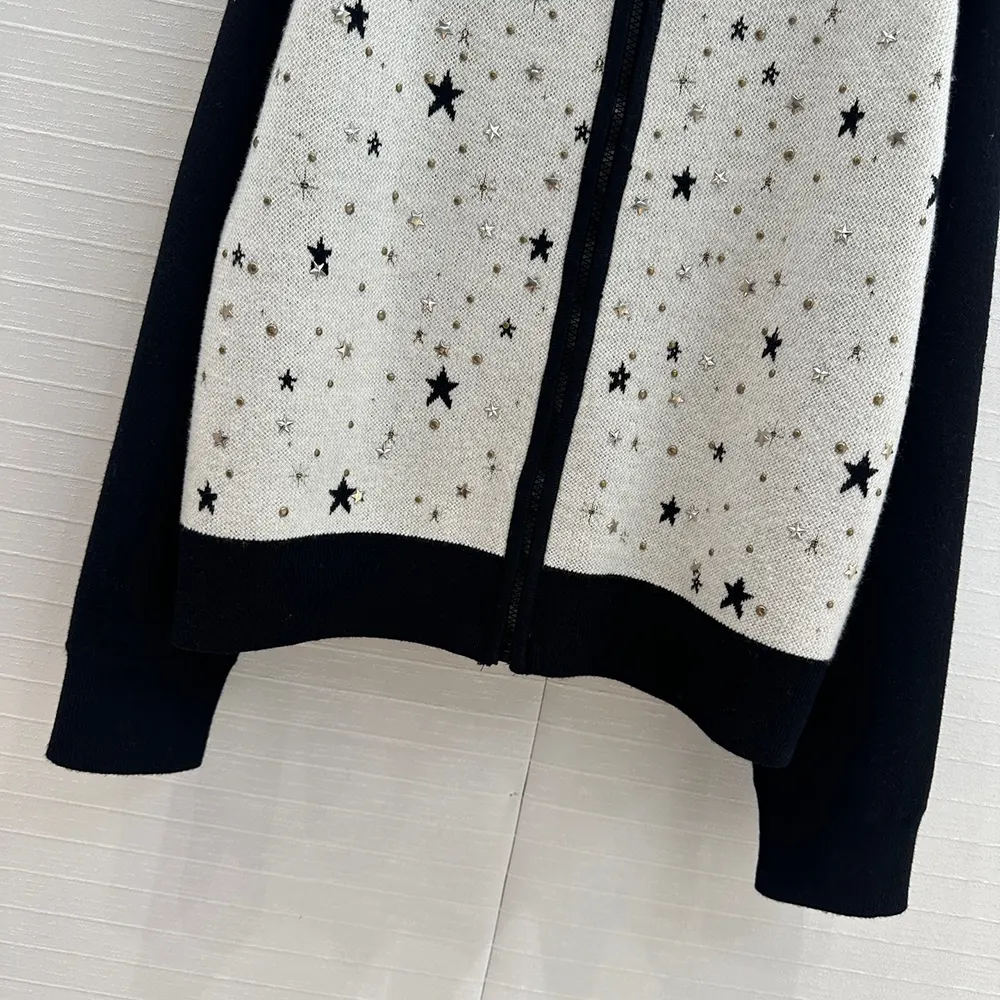 Dior Women Bomber Jacket Black and White Cashmere-Blend Knit with Multicolor Dior Astral Motif