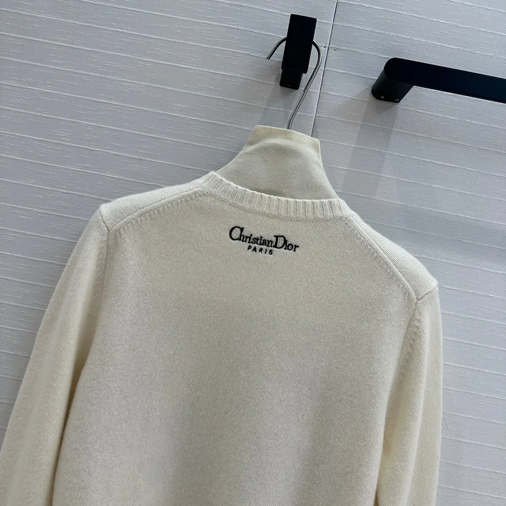 Dior Men Dioramour Embroidered Sweater Ecru Cashmere Knit with Multicolor Amour 1947 Motif
