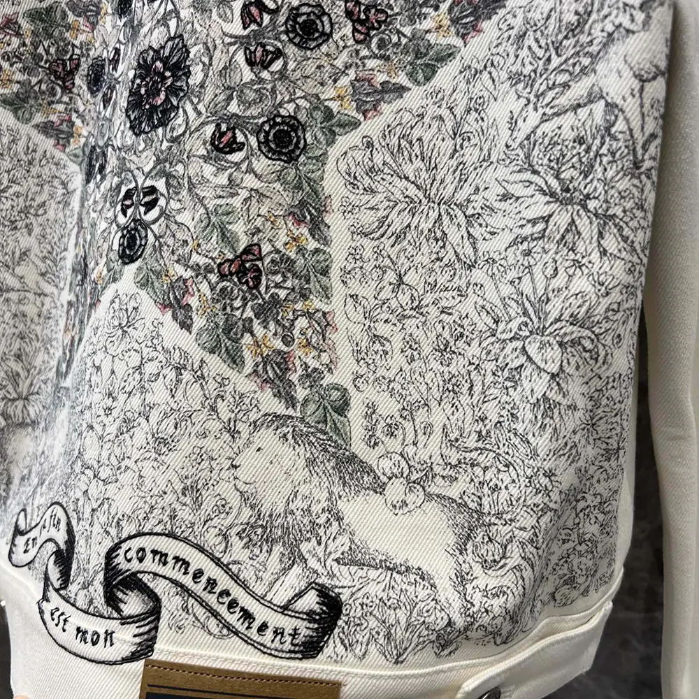 Dior Men Jacket White Cotton Denim with Gold-Tone Dior Around the World Motif