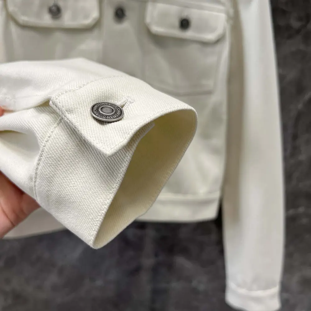 Dior Men Jacket White Cotton Denim with Gold-Tone Dior Around the World Motif