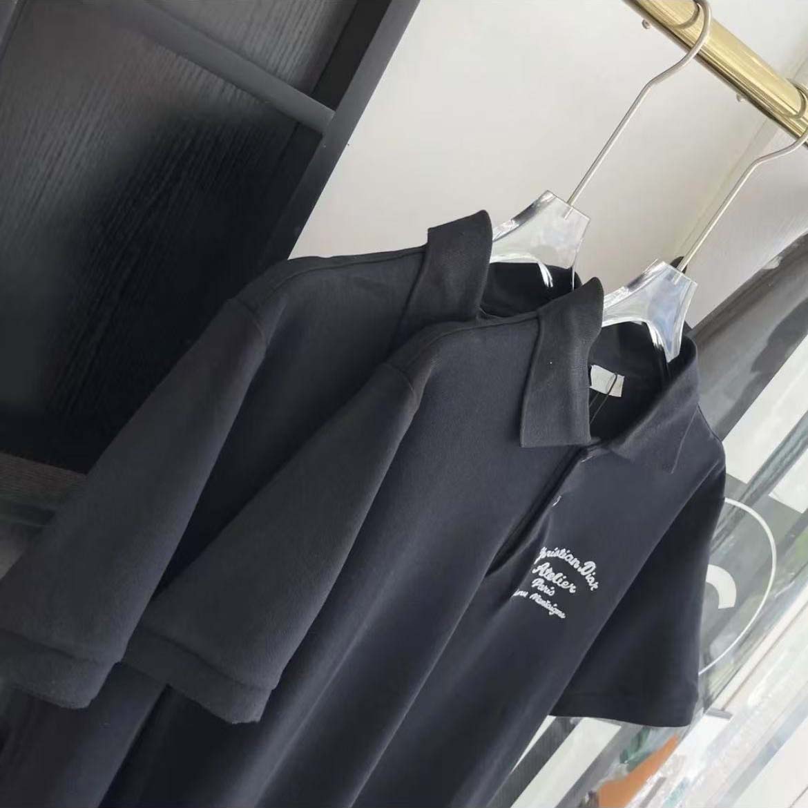 Dior Men Logo-embroidered Cotton Polo shirt-Black