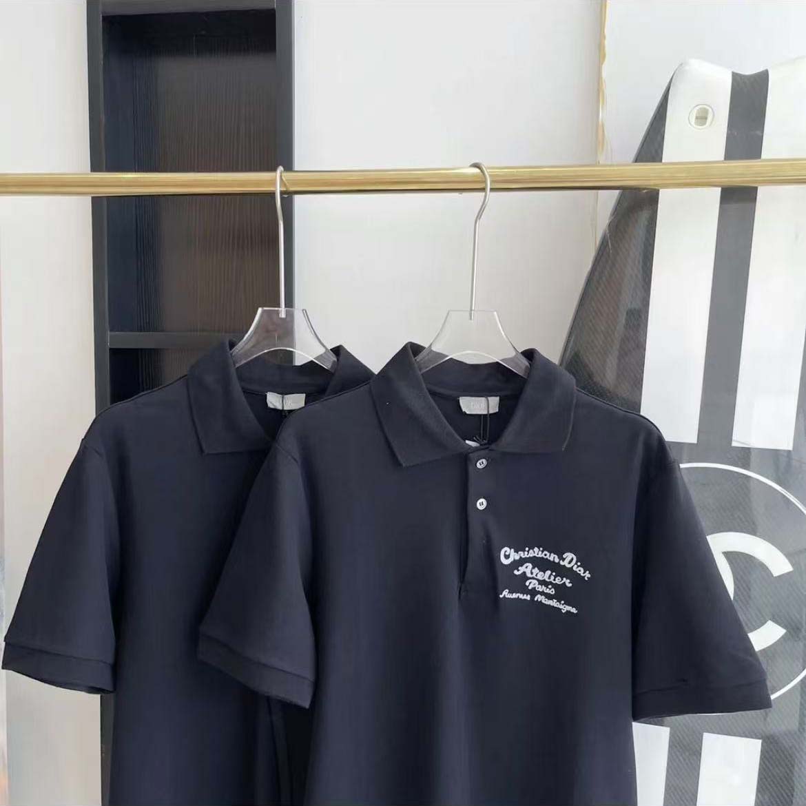 Dior Men Logo-embroidered Cotton Polo shirt-Black