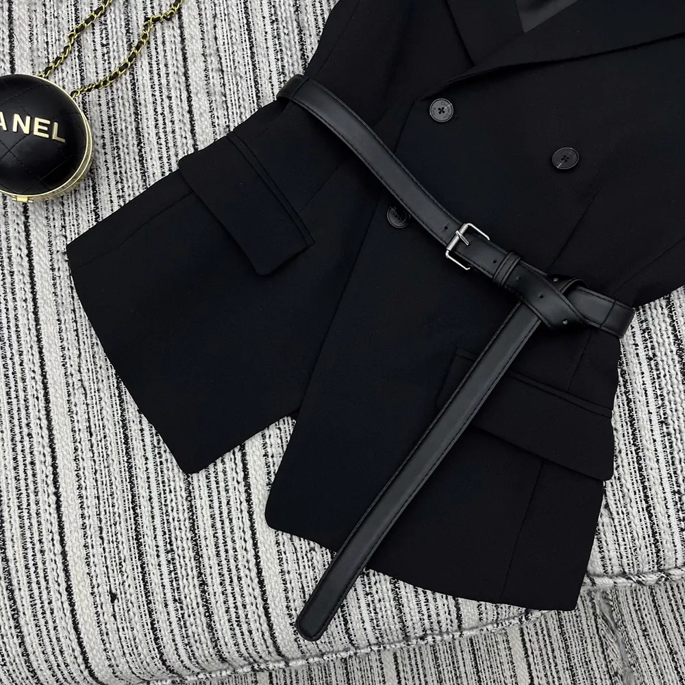 Dior Women Asymmetric Short-Sleeved Jacket with Belt Black Silk and Cotton Faille