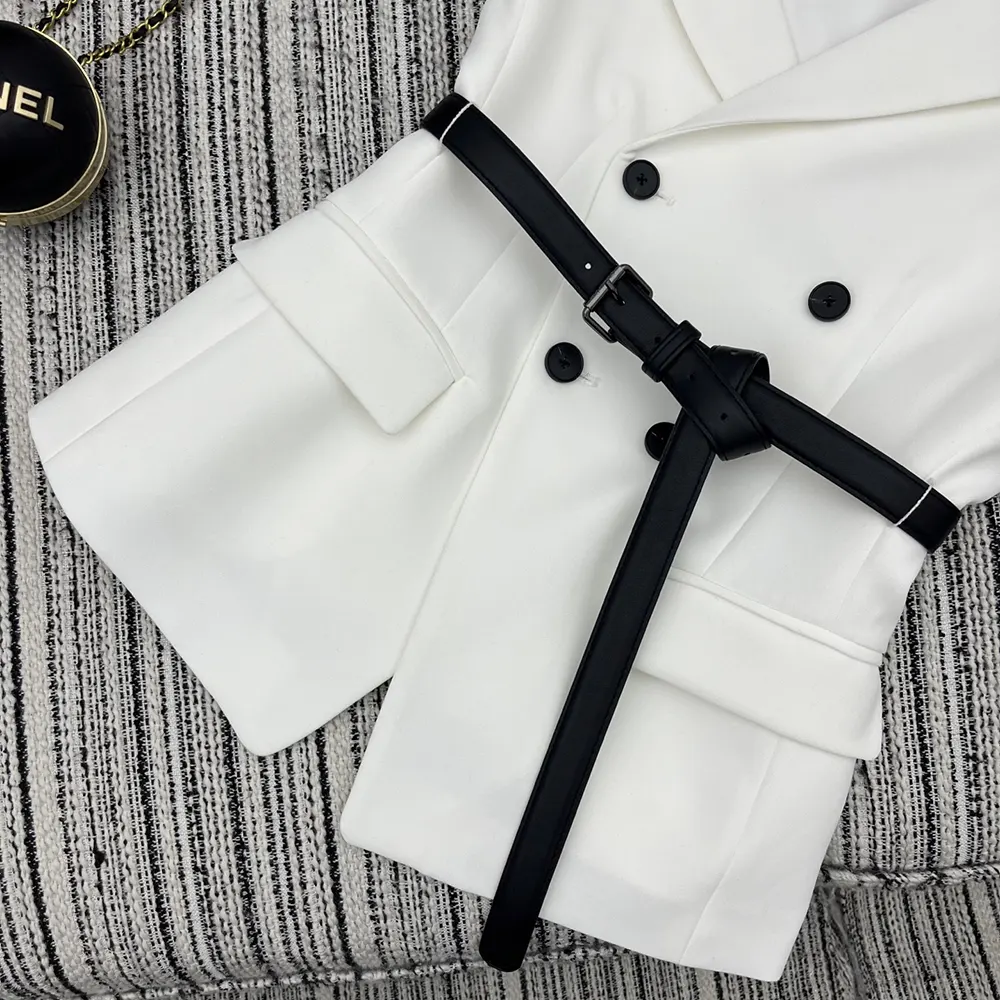 Dior Women Asymmetric Short-Sleeved Jacket with Belt Ecru Virgin Wool and Silk Grain de Poudre