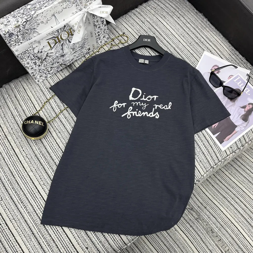 Dior Men DIOR AND HYLTON NEL T-Shirt Relaxed Fit Navy Blue Cotton Jersey