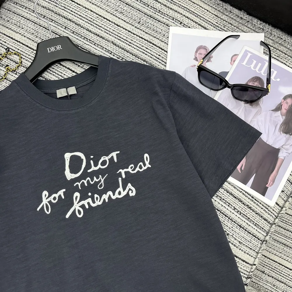 Dior Men DIOR AND HYLTON NEL T-Shirt Relaxed Fit Navy Blue Cotton Jersey