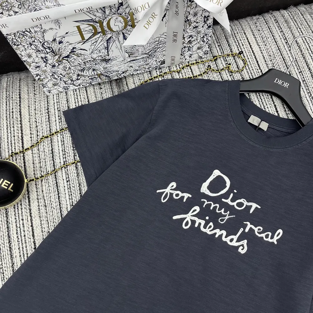 Dior Men DIOR AND HYLTON NEL T-Shirt Relaxed Fit Navy Blue Cotton Jersey