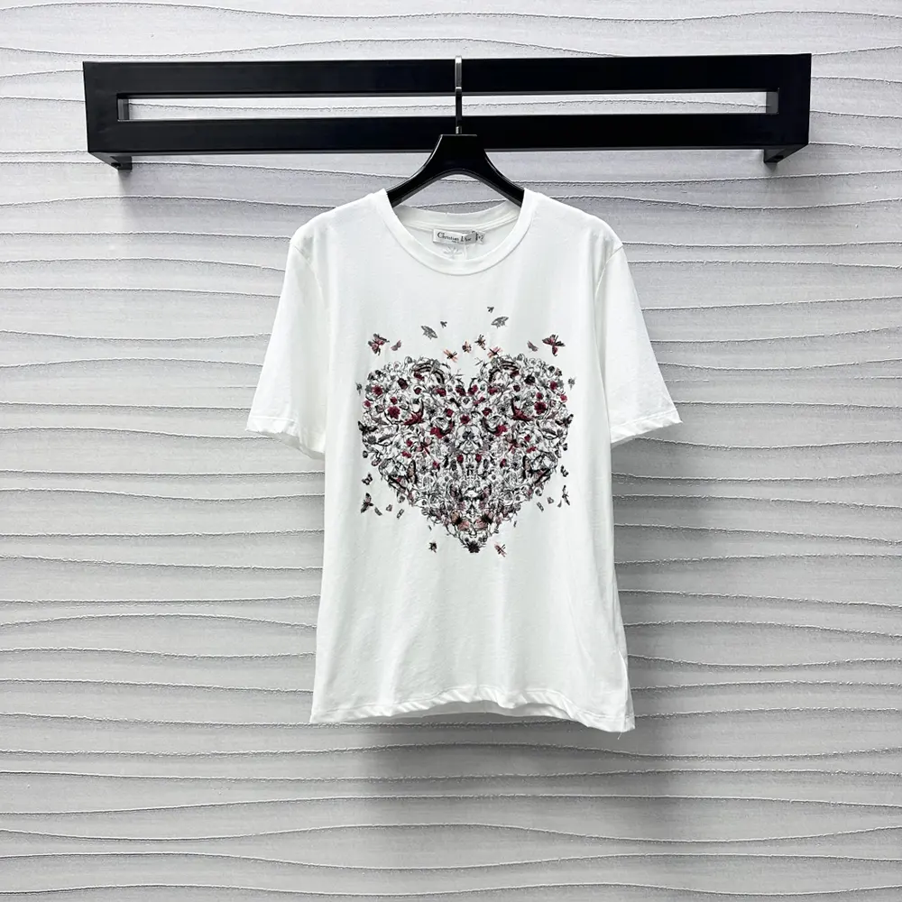 Dior Men Dioramour Embroidered T-Shirt White Cotton and Linen Jersey