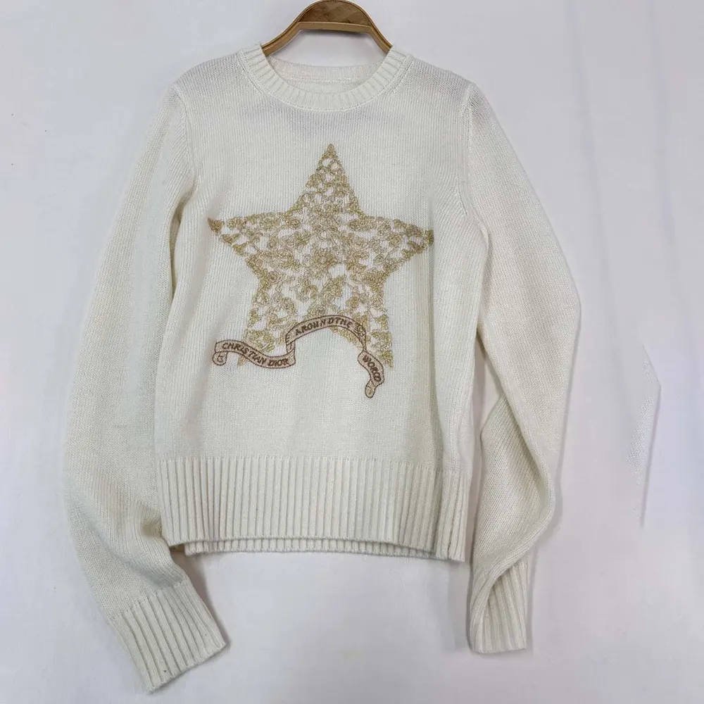 Dior Women Embroidered Sweater Ecru Cashmere Knit-514S57G0027