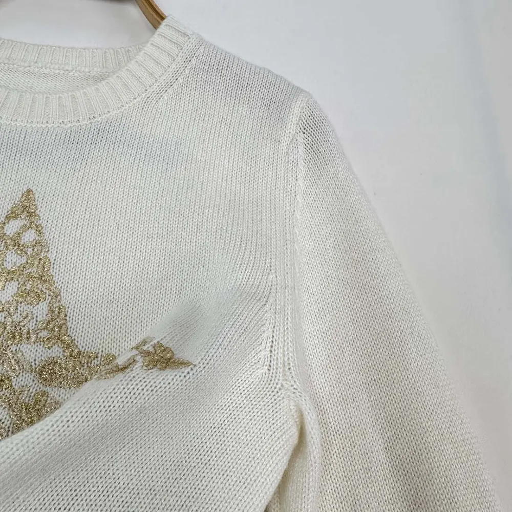Dior Women Embroidered Sweater Ecru Cashmere Knit-514S57G0027