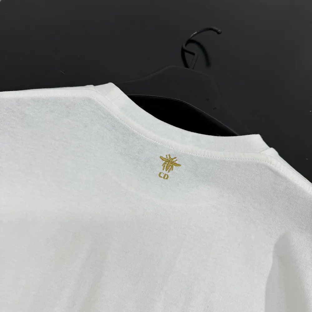 Dior Women Embroidered T-Shirt White Cotton Jersey with Gold-Tone Dior Astral Motif