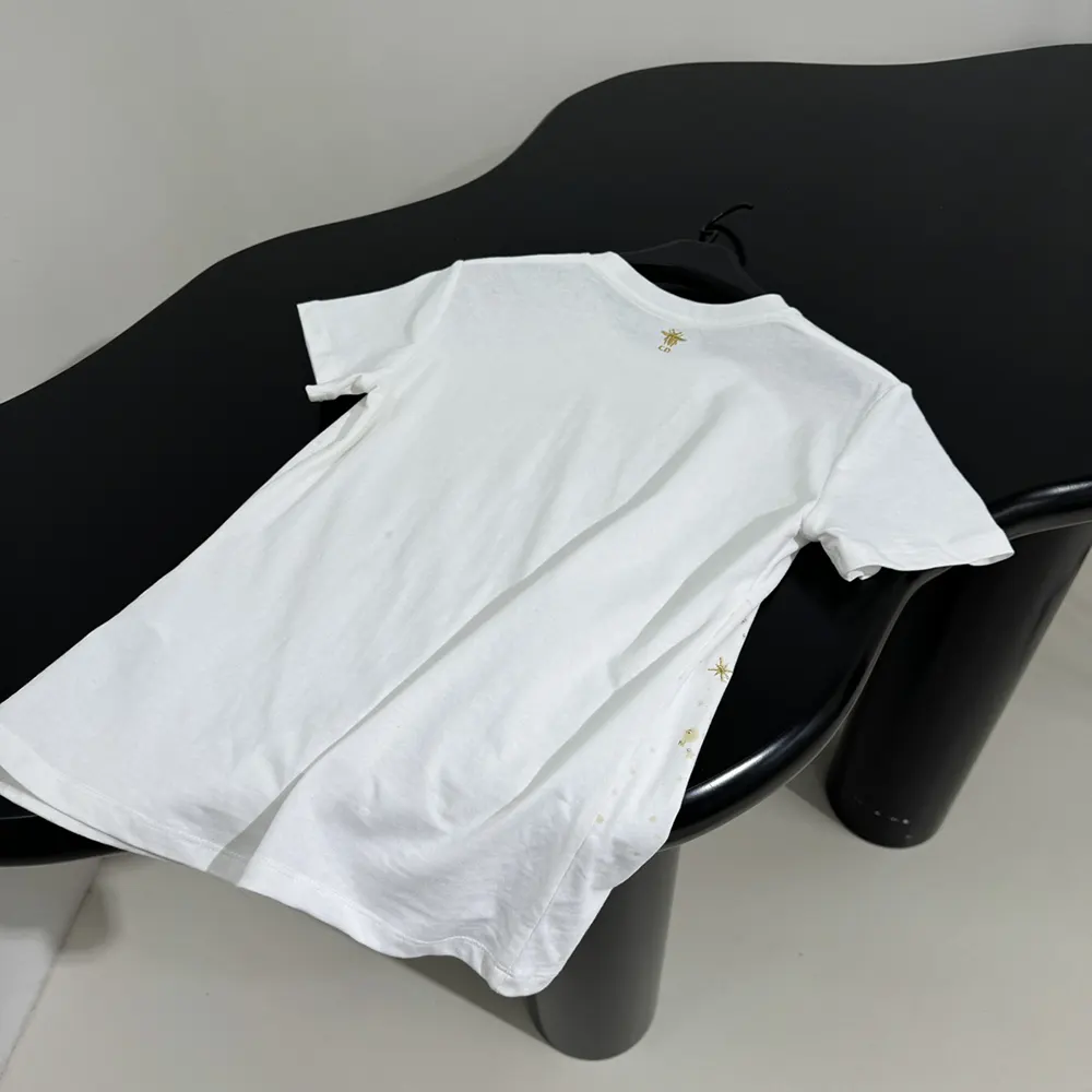 Dior Women Embroidered T-Shirt White Cotton Jersey with Gold-Tone Dior Astral Motif