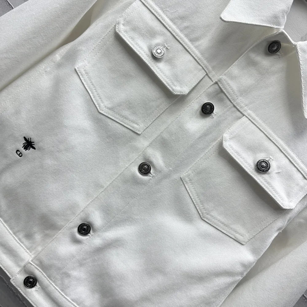 Dior Men Jacket Ecru Cotton Denim with Gold-Tone Dior Astral Motif