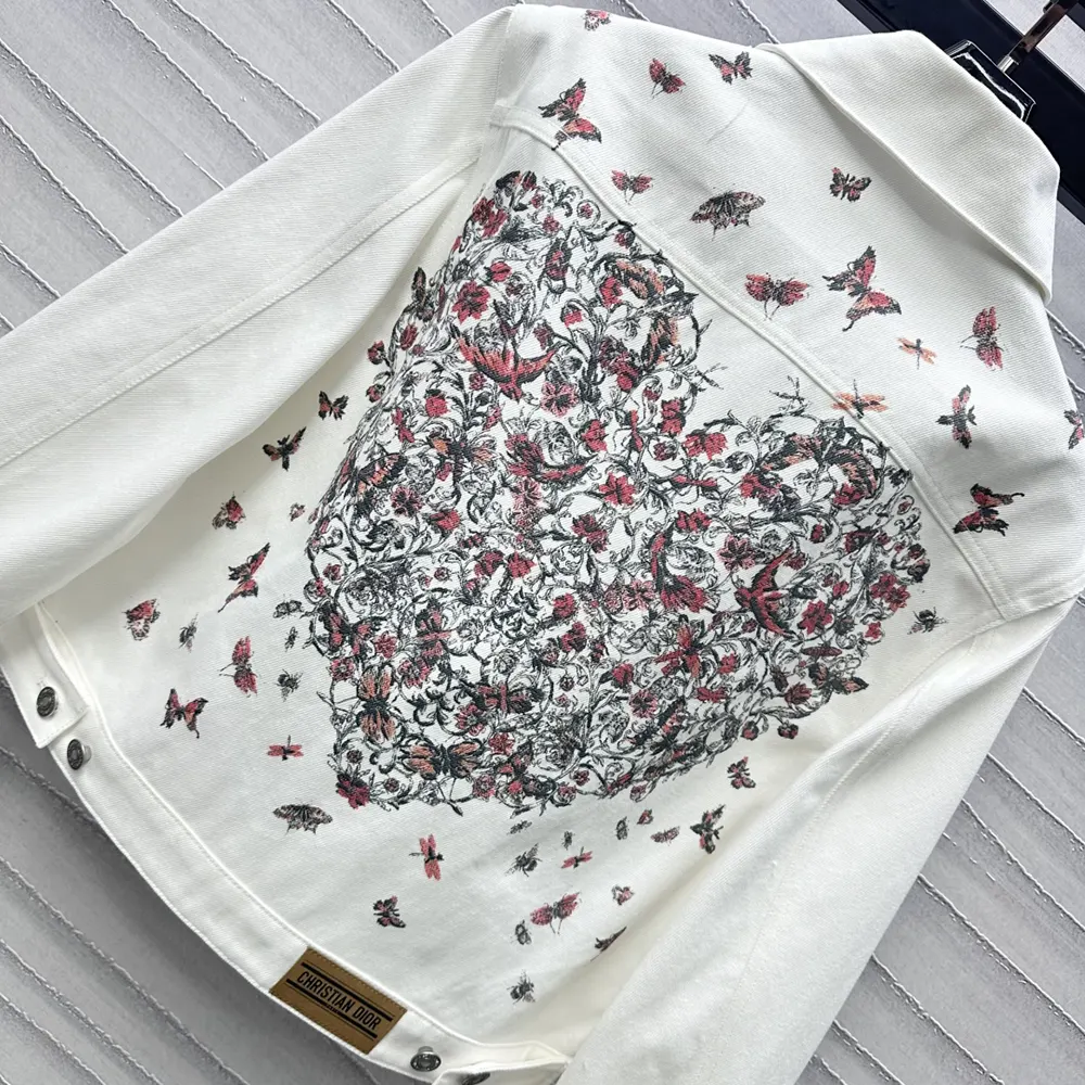 Dior Men Jacket Ecru Cotton Denim with Gold-Tone Dior Astral Motif