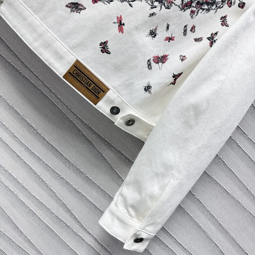 Dior Men Jacket Ecru Cotton Denim with Gold-Tone Dior Astral Motif