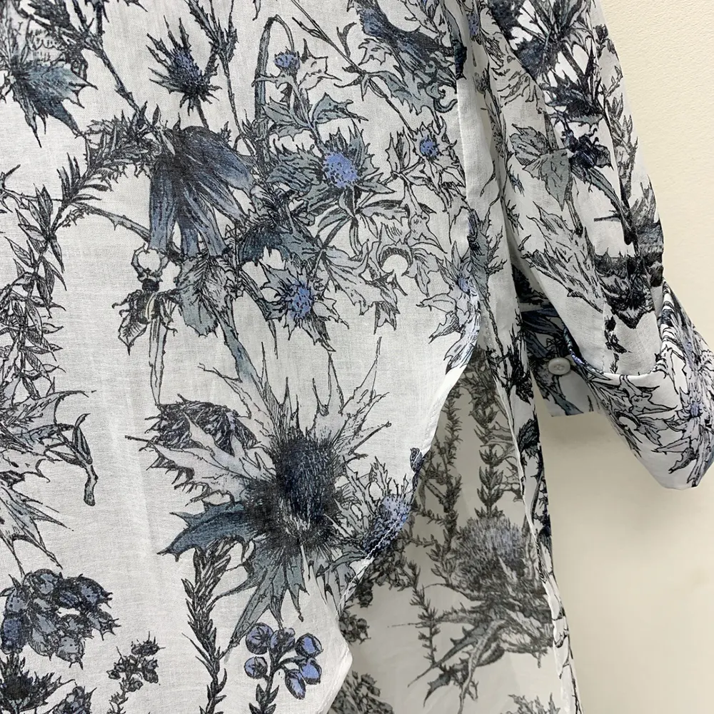 Dior Women Long Blouse White Cotton Muslin with Blue Dior Chardons Motif