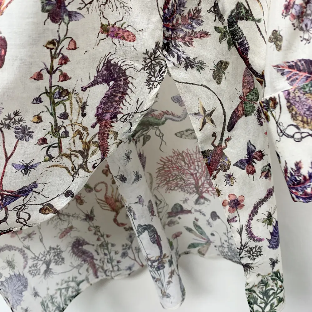 Dior Women Long Blouse White Cotton Muslin with Multicolor Dior Cabinet de Curiosités Motif