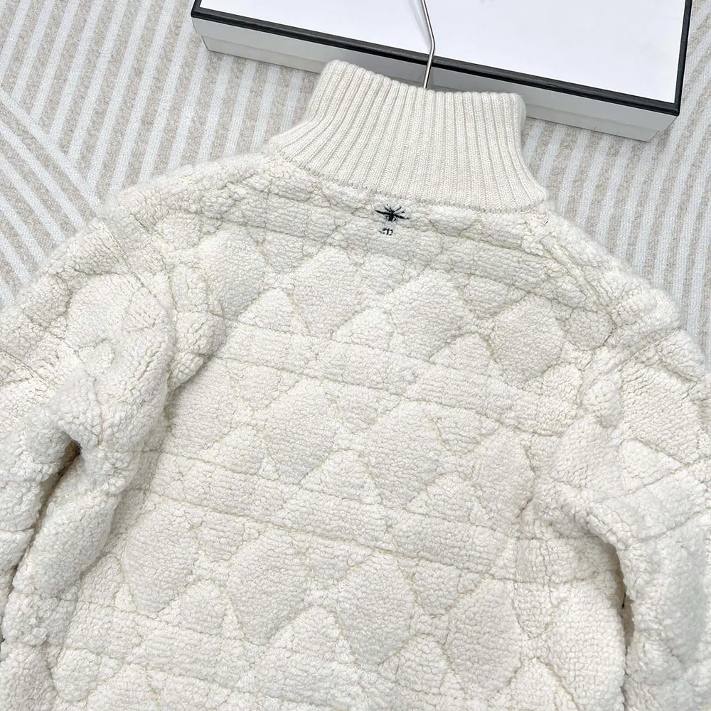 Dior Women Macrocannage Zipped Cardigan Ecru Wool- and Cashmere-Blend Knit