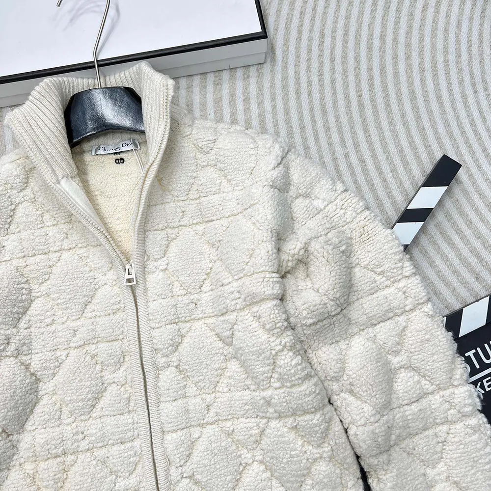 Dior Women Macrocannage Zipped Cardigan Ecru Wool- and Cashmere-Blend Knit