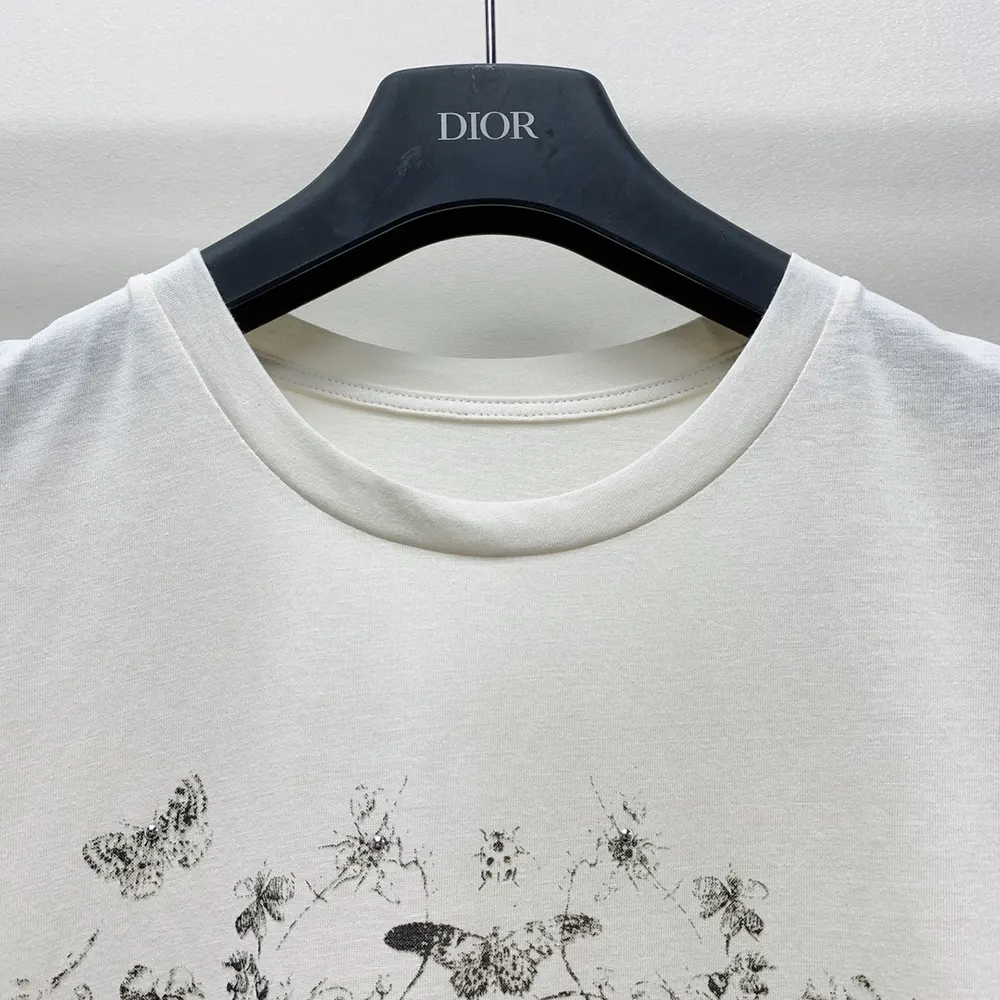 Dior Men T-Shirt White Cotton and Linen Jersey with Black Dior Cabinet de Curiosités Motif