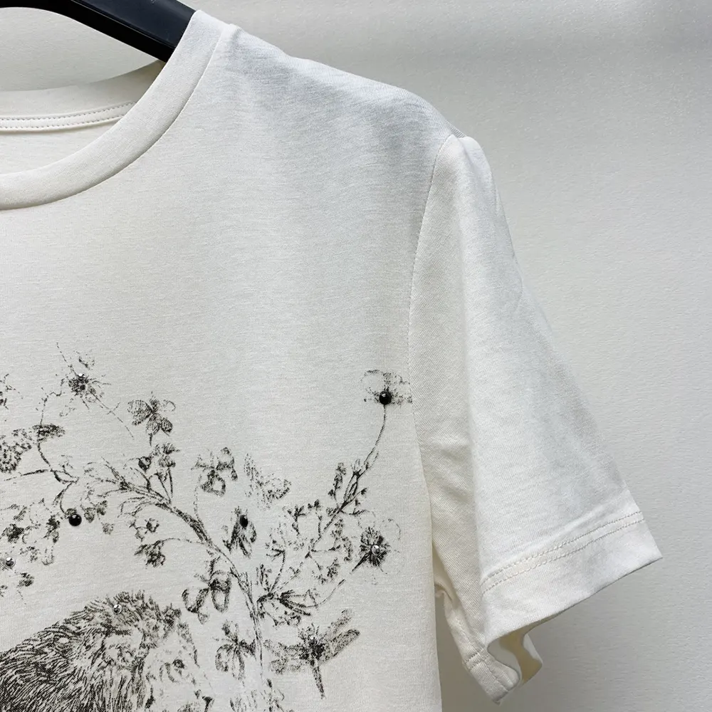 Dior Men T-Shirt White Cotton and Linen Jersey with Black Dior Cabinet de Curiosités Motif