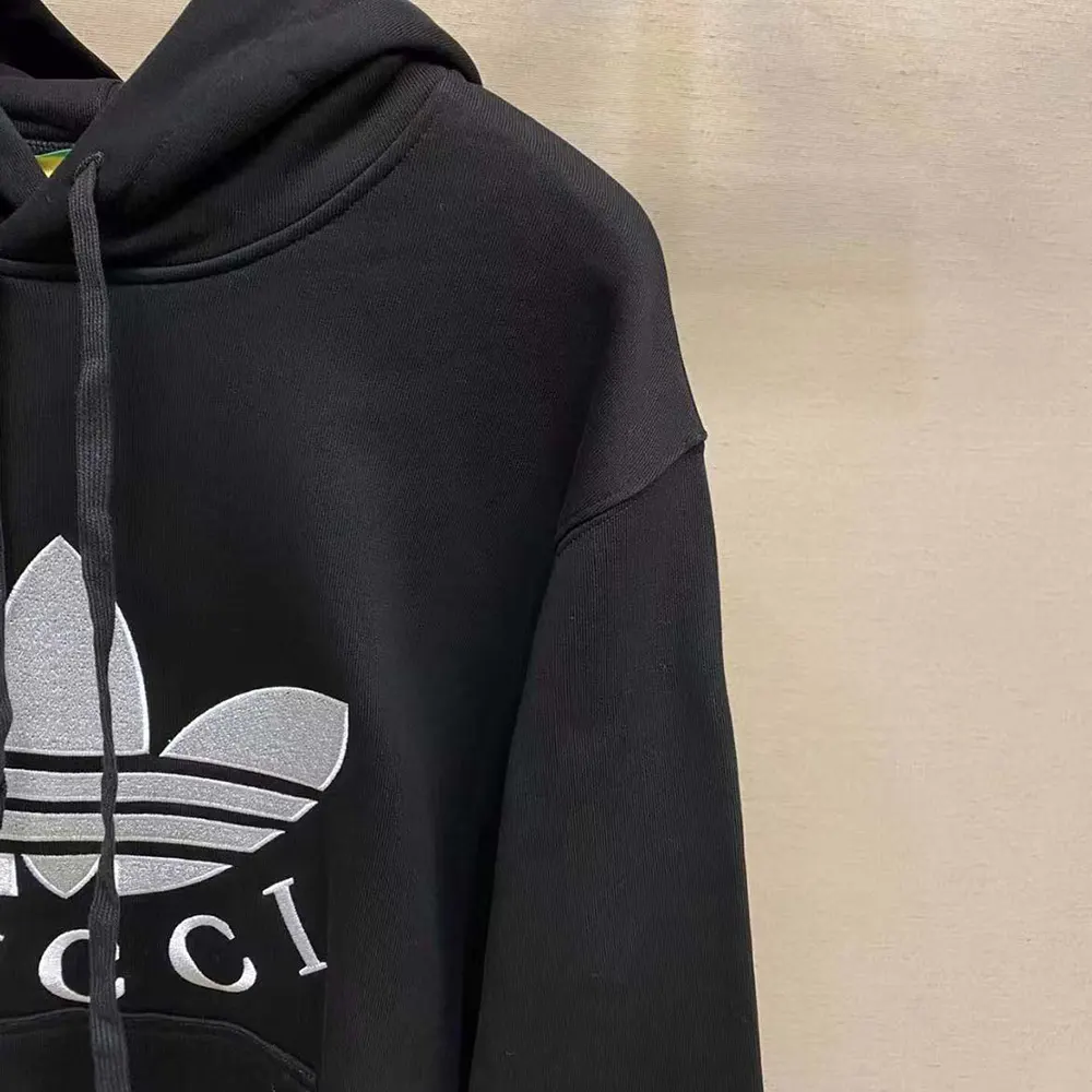 G*u*i men G*u*i x adidas jersey hooded sweatshirt-black