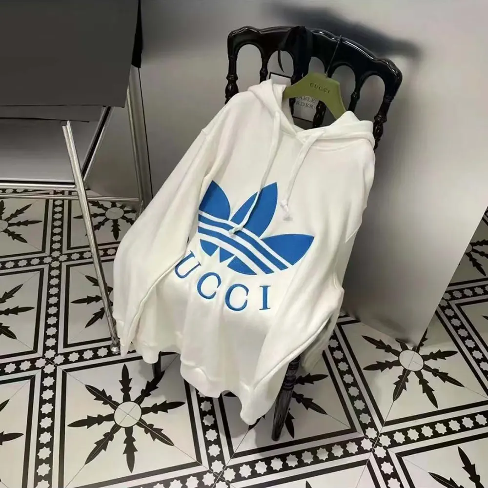G*u*i men G*u*i x adidas jersey hooded sweatshirt-white
