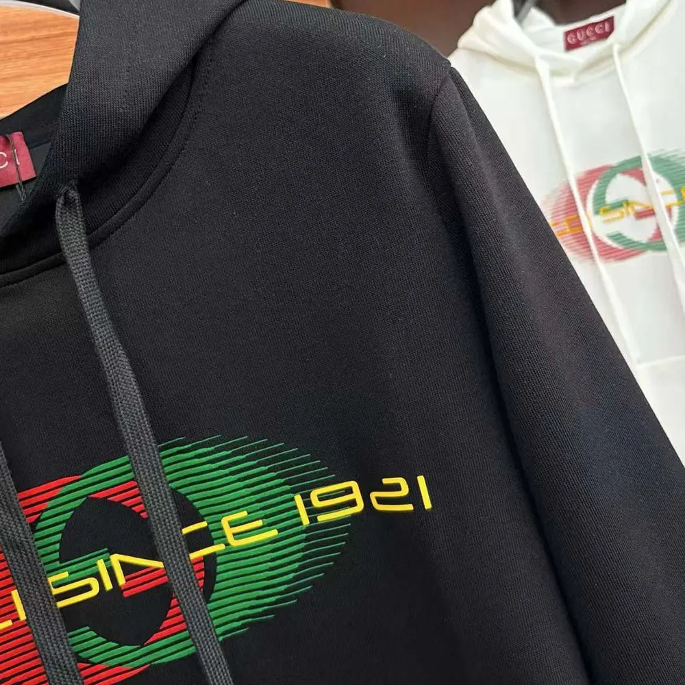 G*u*i men printed cotton jersey hooded sweatshirt-black