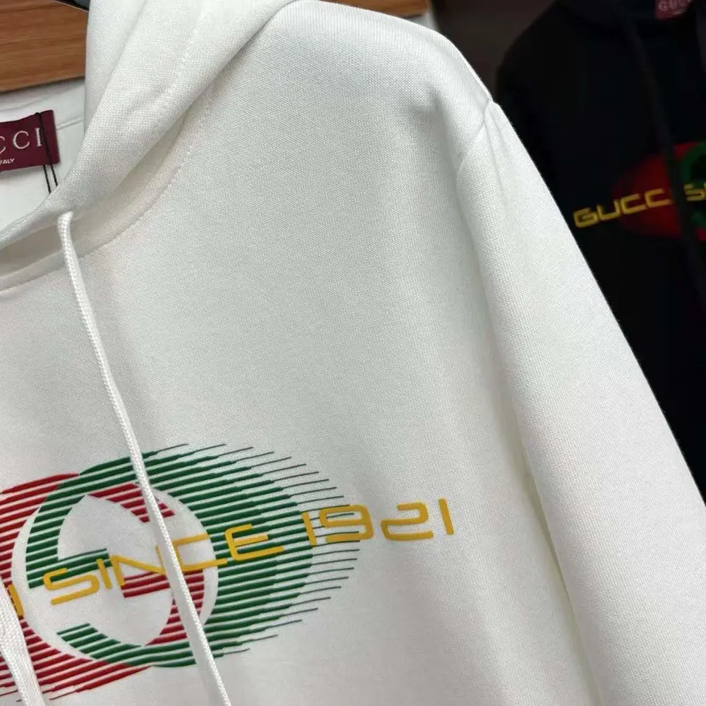 G*u*i men printed cotton jersey hooded sweatshirt-white