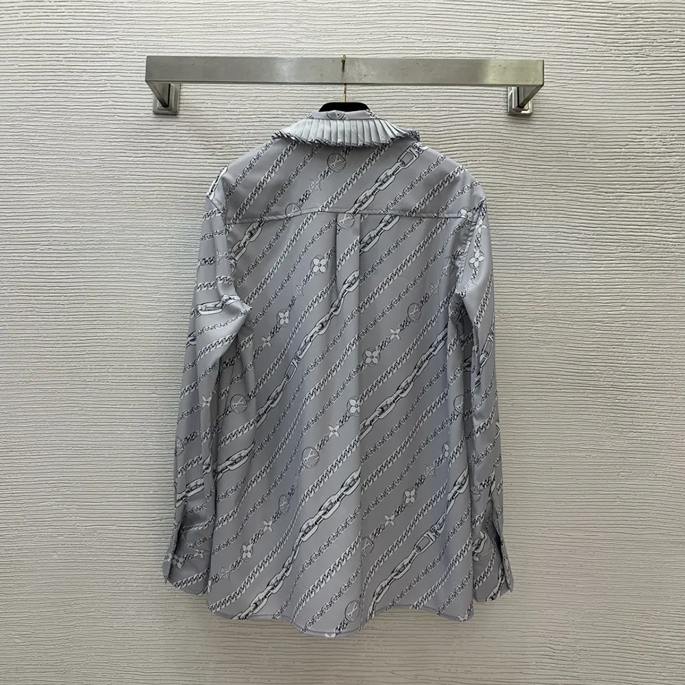 Louis Vuitton Women Pleated Collar Chain Print Shirt 1AGOAX