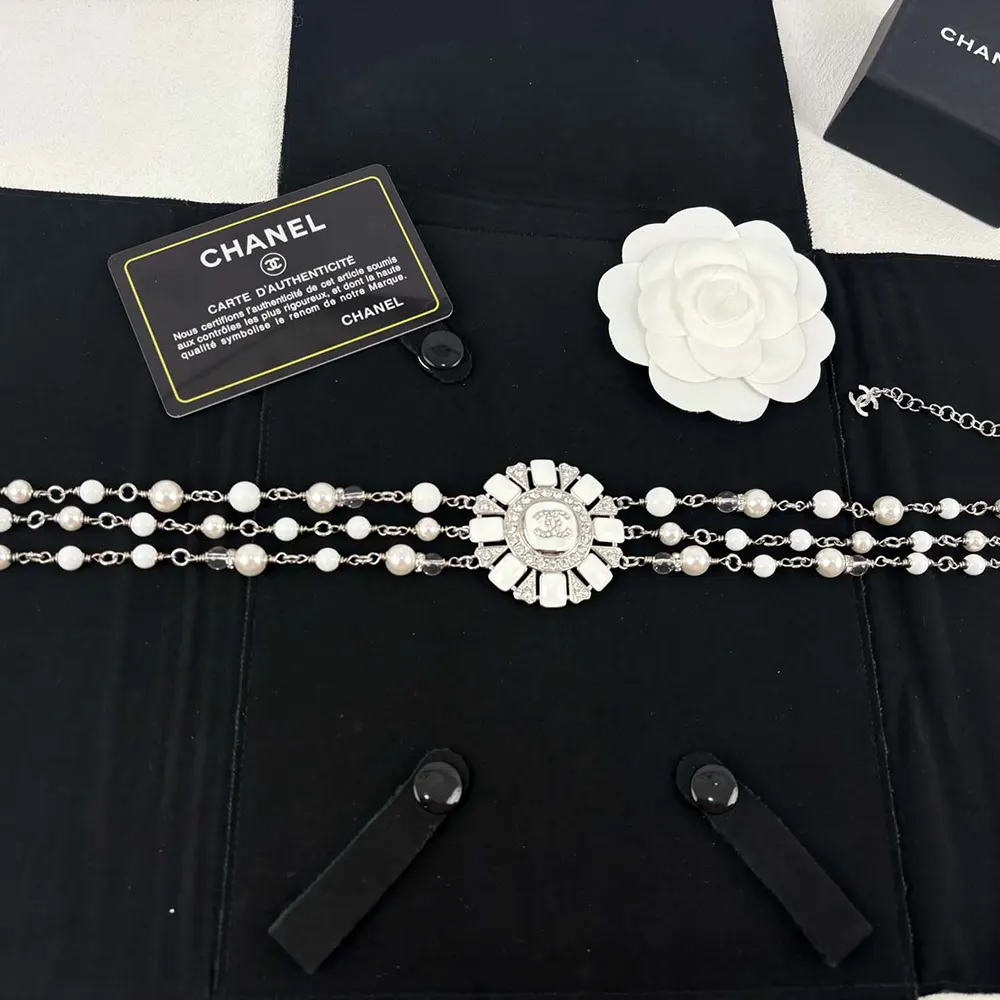 Chanel Women Choker Metal Resin Glass Pearls Natural Stones Strass