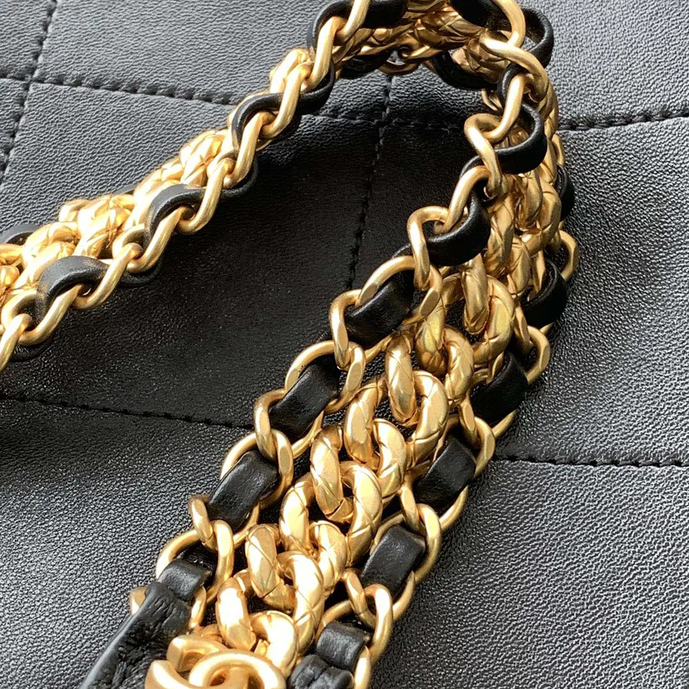 Chanel Women Large Hobo Bag Shiny Lambskin Gold Tone Metal AS5410