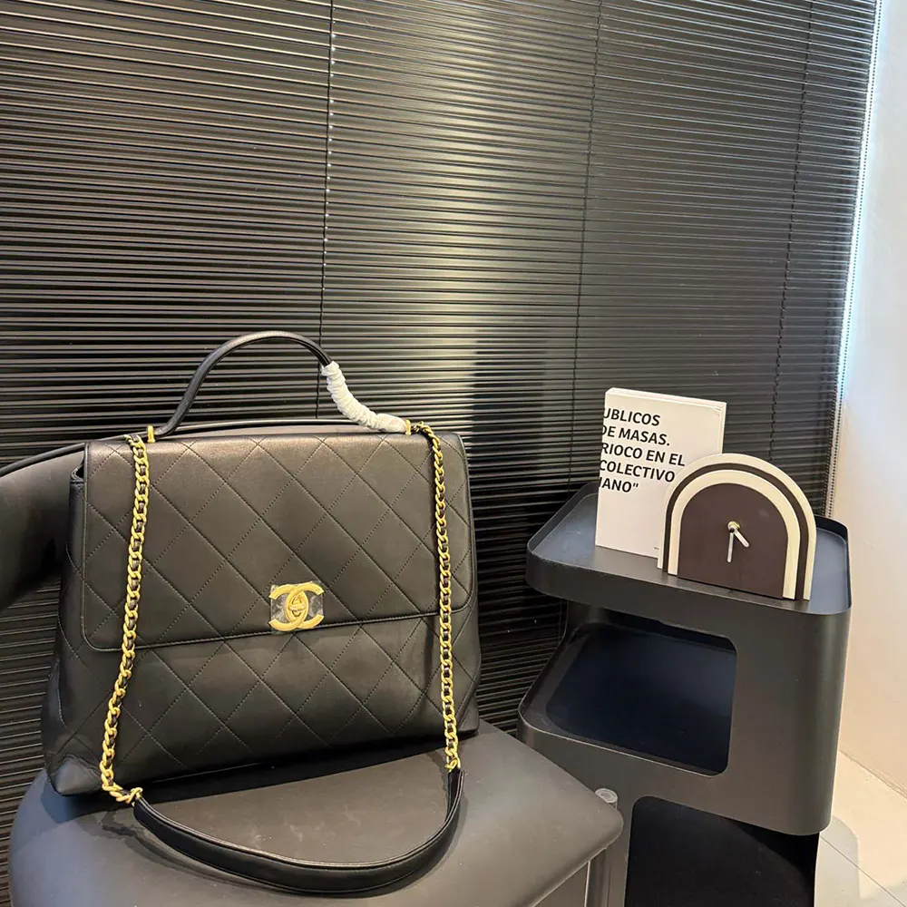 Chanel Women Maxi Flap Bag with Top Handle Calfskin Gold Tone Metal AS5543