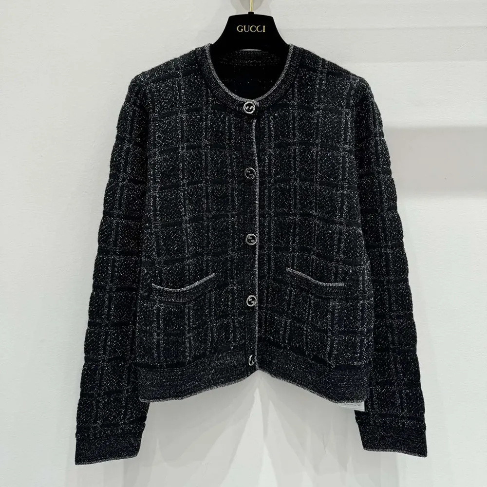 G*u*i women wool and lame check jacquard cardigan 805754xkedi1138