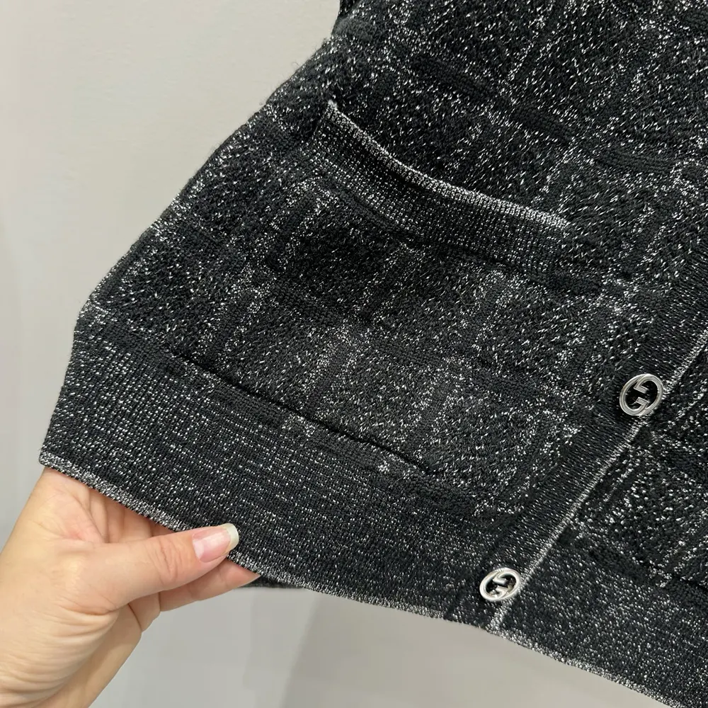 G*u*i women wool and lame check jacquard cardigan 805754xkedi1138