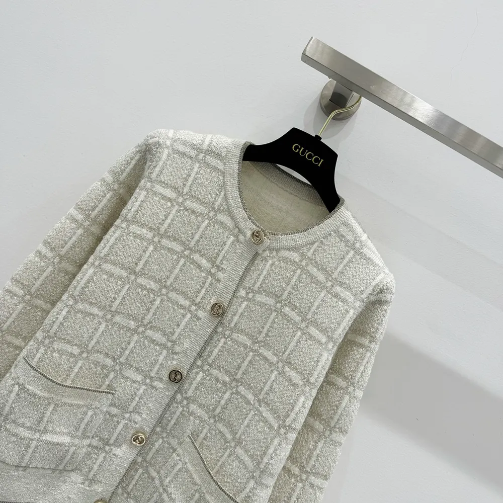G*u*i women wool and lame check jacquard cardigan 805754xkedi9237