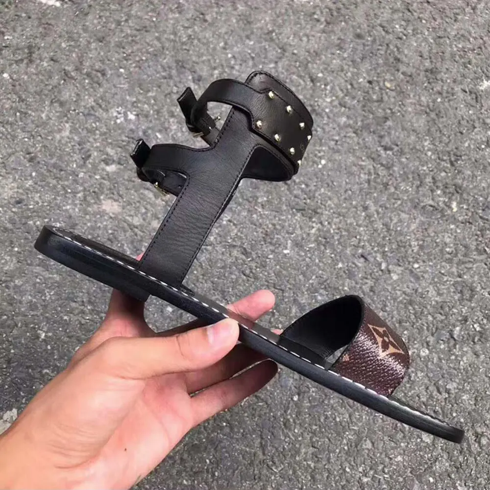 Louis Vuitton LV Women Black Leather and Monogram Canvas Gladiator Sandals